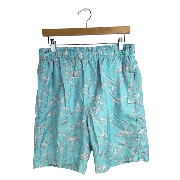 Island Inspired Men's Blue White Floral Pull On Swim Trunks Board Shorts Size M - Picture 1 of 4